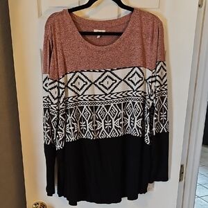 Maurices Pink and Black Geometric Long Sleeve Top